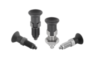 Premium – Inställningsbultar i stål eller rostfritt stål med knopp i plast och cylindriskt låsstift 