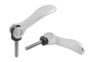 Cam levers, stainless steel, adjustable with external thread, plastic thrust washer and stainless steel stud, inch