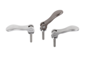 Cam levers, stainless steel, adjustable with external thread, thrust washer and stud stainless steel