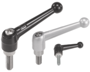 Clamping levers, die-cast zinc with external thread, threaded insert stainless steel