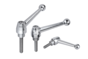 Clamping levers, stainless steel with external thread, threaded insert stainless steel