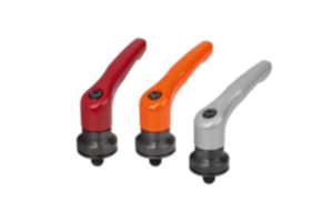 Clamping levers, die-cast zinc with external thread and clamping force intensifier, threaded insert black oxidised steel