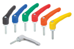 Clamping levers, plastic with external thread, threaded insert blue passivated steel Clamping levers, plastic with external thread, threaded insert blue passivated steel