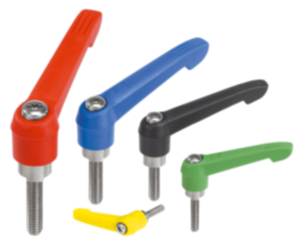 Clamping levers with plastic handle external thread, metal parts stainless steel, inch