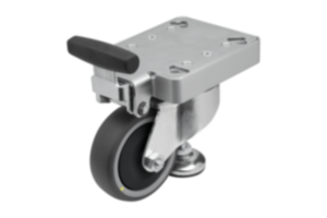 Elevating castors with integrated machine foot, antistatic for aluminium profiles