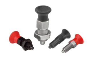 Indexing plungers, steel or stainless steel with plastic mushroom grip - inch Indexing plungers, steel or stainless steel with plastic mushroom grip - inch