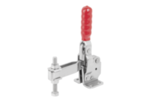 Toggle clamps vertical with flat foot and adjustable clamping spindle