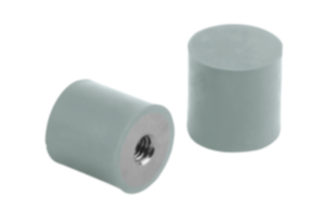 Gummidämpare rostfritt stål, typ E cylindrisk med innergänga, grå